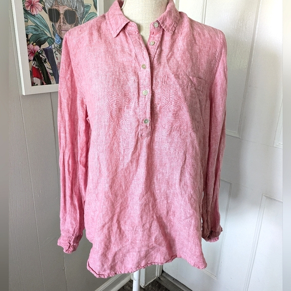 Jones New York 100% Linen Popover Tunic Top Women’s Medium Pink Blouse Shirt - Picture 1 of 6